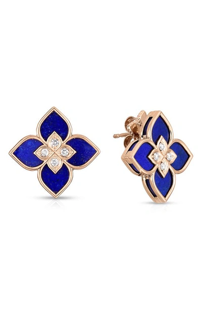 Roberto Coin Women's Venetian Princess 18k Rose Gold, Lapis Lazuli & Diamond Stud Earrings In Blue/rose Gold