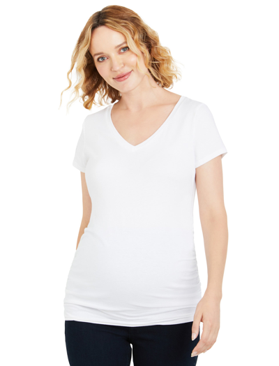 Motherhood Maternity Plus Size V-neck Side-ruched Maternity Tee In White