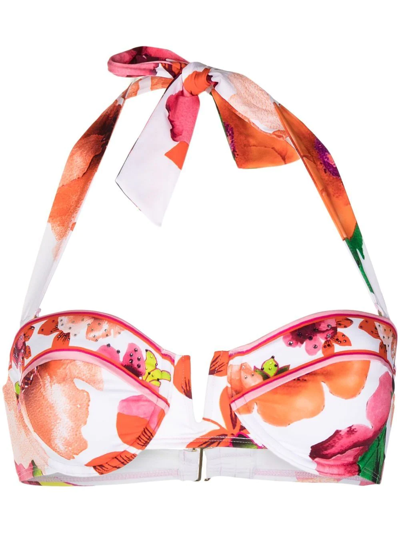 Camilla Floral-print Bikini Top In 白色
