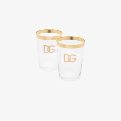 Dolce & Gabbana Logo-print Set Of Two Drinking Glasses In Neutrals