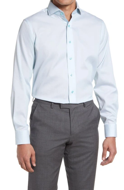 Lorenzo Uomo Trim Fit Textured Microgrid Dress Shirt In Mint