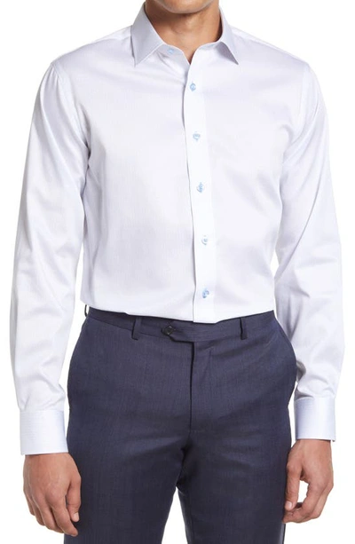 Lorenzo Uomo Trim Fit Triangle Print Dress Shirt In White/ Blue