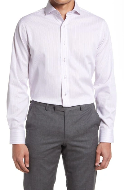 Lorenzo Uomo Trim Fit Textured Stripe Dress Shirt In White/ Pink