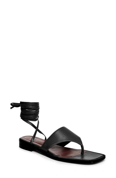 Staud Alexandre Leather Lace-up Thong Sandals In Black