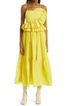 Tanya Taylor Delphine Ruffle Tie Strap Maxi Dress In Lemon