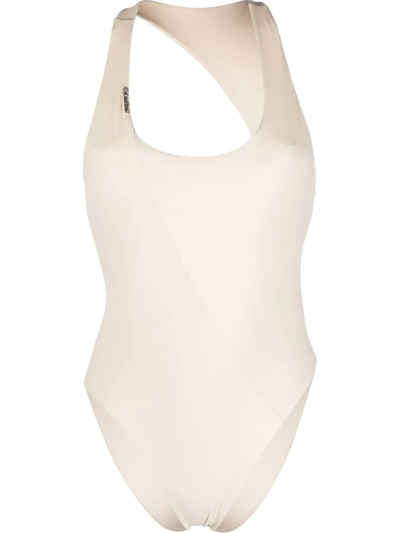 Calvin Klein Asymmetric Scoop-neck Swimsuit In Neutrals