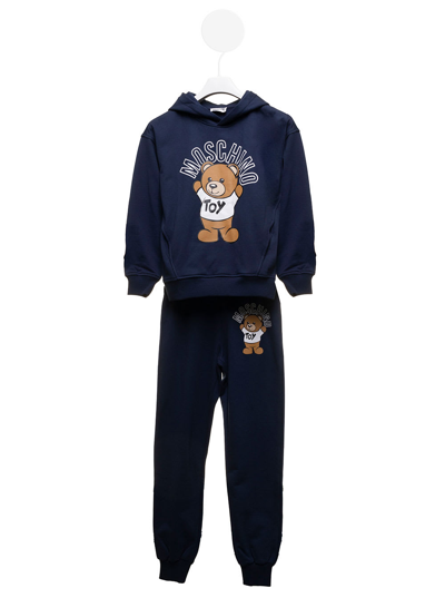 Moschino Coordinated Blue Cotton Tracksuit With Teddy Bear Print  Kids Boy