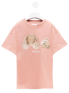 PALM ANGELS PINK COTTON T-SHIRT WITH BEAR LOOSE FRONT PRINT PALM ANGELS KIDS BOY