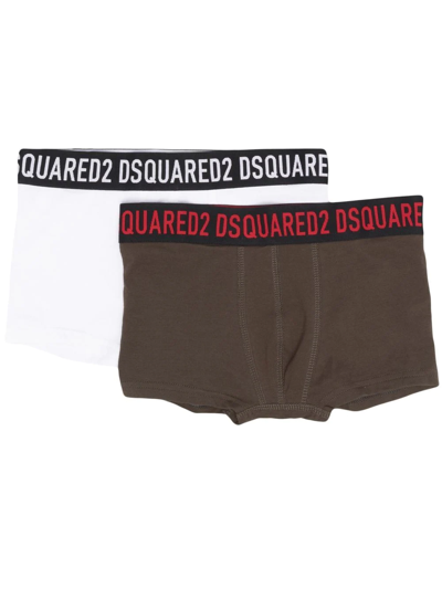 Dsquared2 Teen Logo-waist Boxers (set Of Two) In White,darkgreen