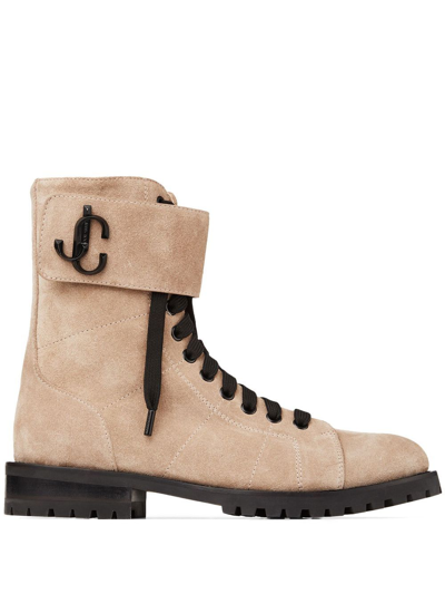 Jimmy Choo Ceirus Logo-embellished Suede Combat Boots In Neutrals