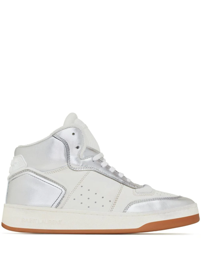 Saint Laurent Sl/80 Mid-top Sneakers In Smooth And Grained Leather In Multi