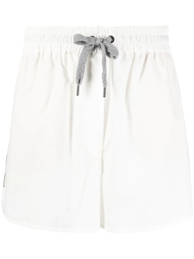Brunello Cucinelli Embellished Drawstring Shorts In White