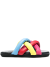 Moncler Multicolored Padded Strap Sandals With Bold Design In Red