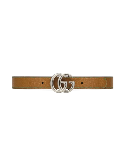 Gucci Kids' Gg-logo 皮质腰带 In Brown