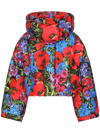 Dolce & Gabbana Cropped Padded Floral-print Shell Hooded Jacket In Black