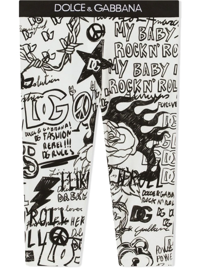 Dolce & Gabbana Babies' Dg Logo Graffiti-print Leggings In White