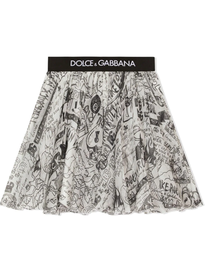 Dolce & Gabbana Kids' Graffiti-print Chiffon Midi Skirt In Multicolor