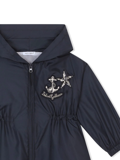 Dolce & Gabbana Kids' Appliqué-detail Long-sleeve Raincoat In Blue