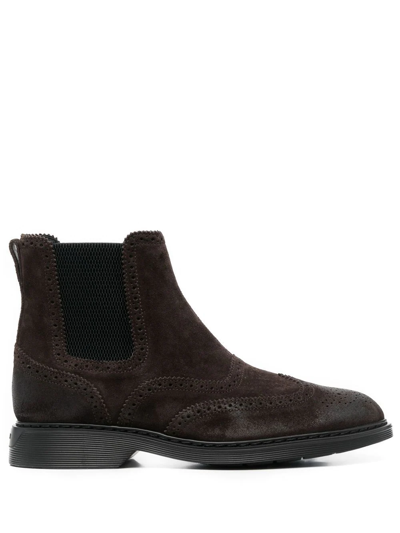 Hogan Slip-on Leather Chelsea Boots In Brown