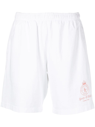 Sporty And Rich Crown Relaxed-fit Cotton-jersey Shorts In White