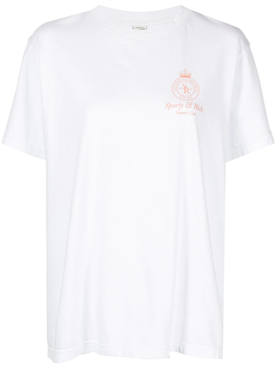 Sporty And Rich Crown Brand-printed Cotton-jersey T-shirt In White & Grapefruit