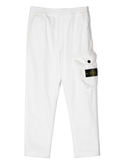 Stone Island Junior Kids' Corduroy-detail Straight-leg Trousers In White