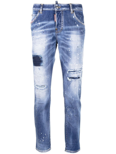 Dsquared2 Low-rise Distressed Cropped Jeans In Blue