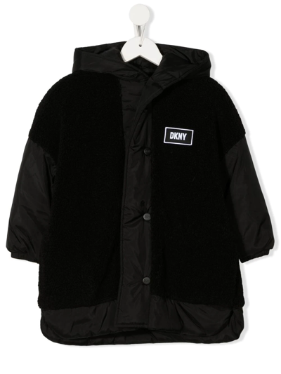 Dkny Kids' Logo-patch Hooded Padded Jacket In Black