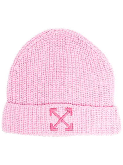 Off-white Kids' Girls Pink Cotton-knit Arrow Beanie Hat In Fuchsia