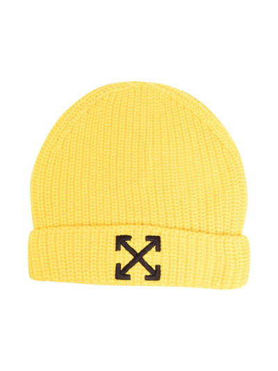 Off-white Kids' Arrow Wool Beanie In Yellow Black
