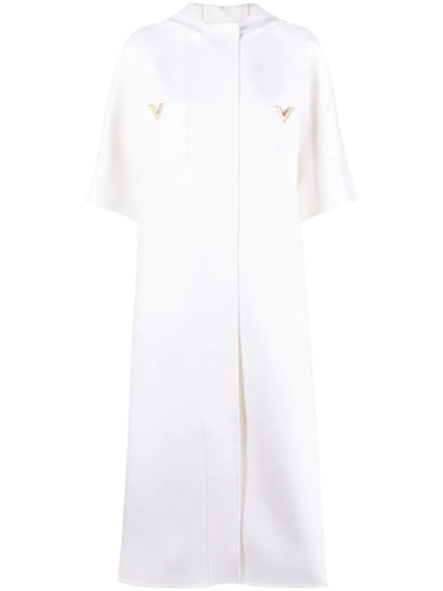 Valentino V Logo-plaque Hooded Coat In Neutrals