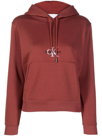 Calvin Klein Jeans Est.1978 Chest-logo Drawstring Hoodie In Brown
