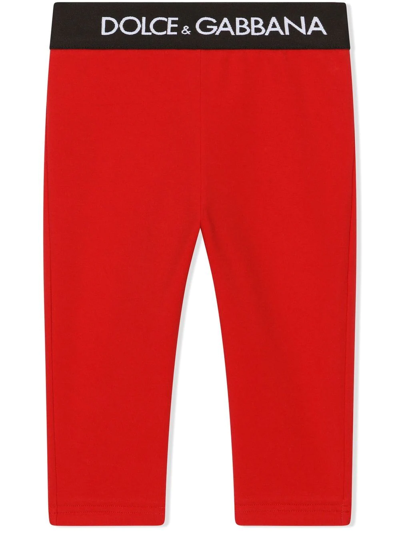 Dolce & Gabbana Kids' Logo-waistband Cotton Leggings In Red