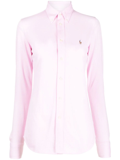 Polo Ralph Lauren Georgia Womens Collar Long Sleeve Button-down Top In Deco Pink