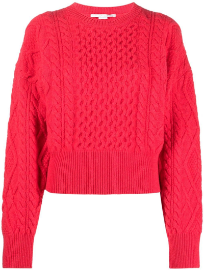 Stella Mccartney Wool Cropped Aran-knit Sweater In Pink