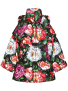 Dolce & Gabbana Multicolor Floral Hooded Puffer Coat Jacket In Black
