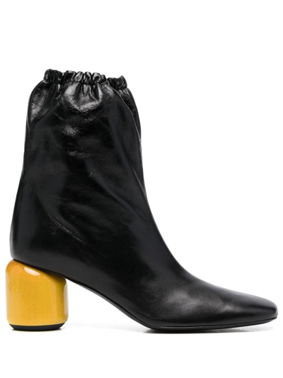 Jil Sander Nikki 411 Low Heels Ankle Boots In Black Leather In Nero