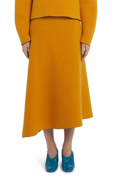 Jil Sander Reversible Double Face Virgin Wool Blend Midi Skirt In Open Navy/ Mustard