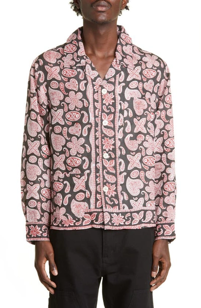Bode Heart Paisley Block Print Silk Button-up Shirt In Multicolor