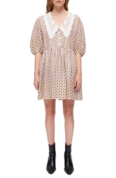 Maje Romelange Geometric-print Linen Mini Dress In Tiles Ecru