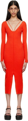 Aeron ‘rivoli' Spaghetti Strap Ribbed V-neck Long Dress In Red 619