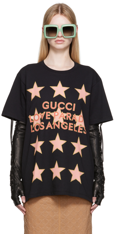 Gucci Oversize Printed Cotton T-shirt In Black