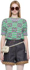 Gucci Green & Purple Maxi Gg Sweater In 3579 Green/violet/mc