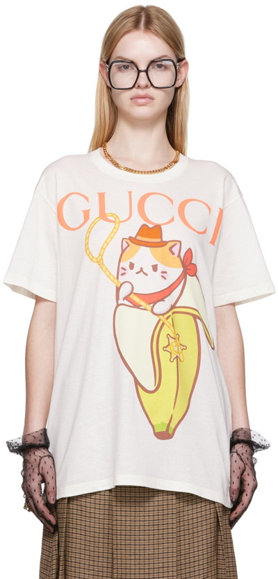 Gucci X Bananya White Logo Cotton T-shirt