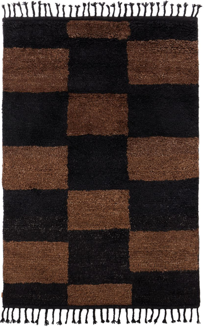 Ferm Living Black & Brown Knotted Mara Rug In Black/chocolate