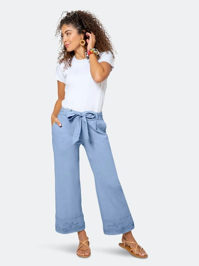 Leota Lupita Floral Embroidered Ankle Wide Leg Pants In Blue