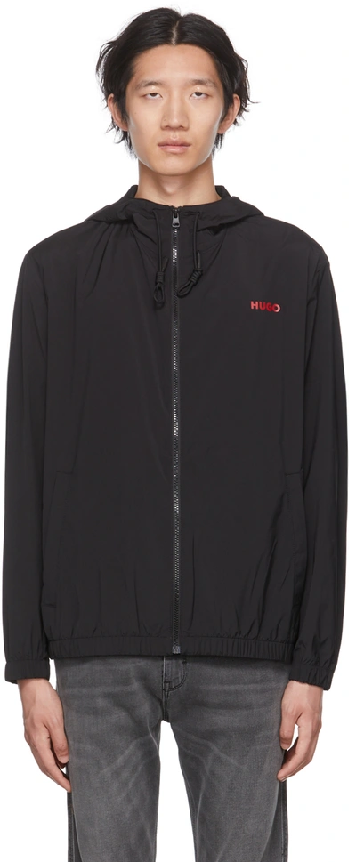 Hugo Water-repellent Jacket With Logo Print In Black