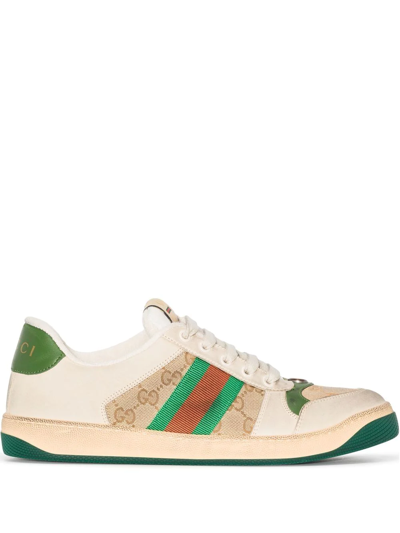 Gucci Logo-plaque Lace-up Sneakers In Neutrals