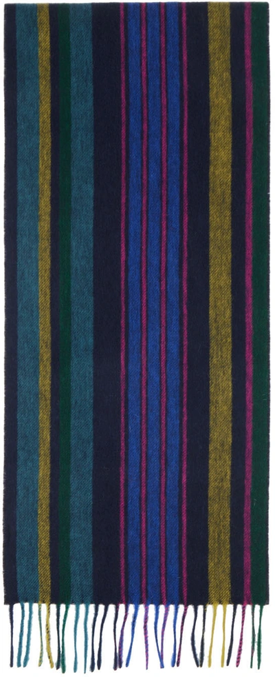 Ps By Paul Smith Stripe Detail Fringed Scarf In Multicolor