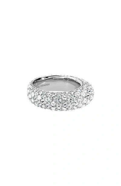 Amina Muaddi Medium Cameron Cocktail Ring In White Crystals & Silver Base